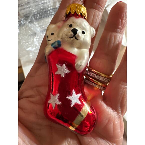 Vintage Mercury glass ornament set 1950s 1960s stocking teddy doll grannycore - Picture 4 of 7